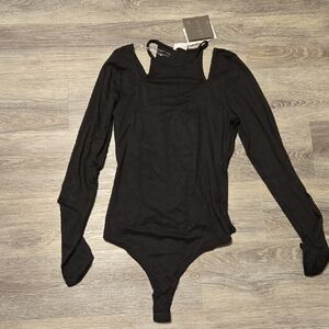 NWT Black Bodysuit With Shoulder Cutouts Sz Small